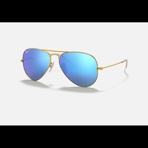 NEW
Ray-Ban Aviator
Color: Blue
Polarized Blue Flash Lenses + Gold Frame